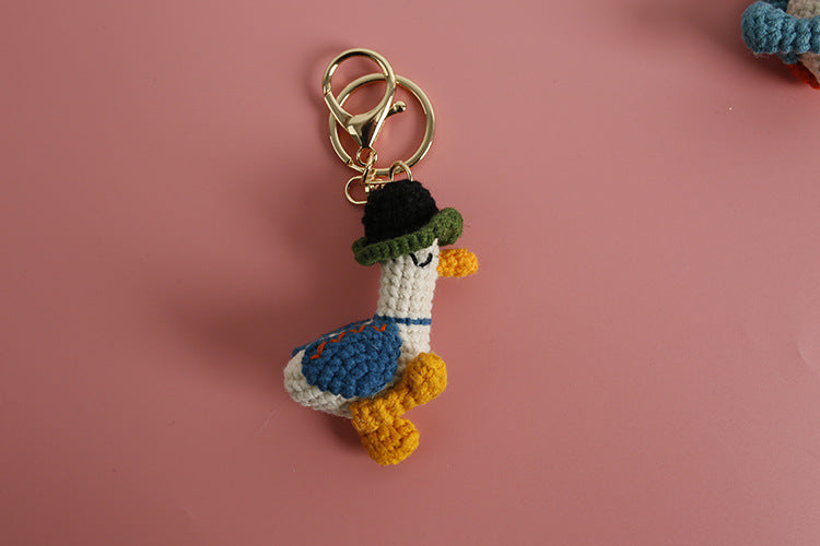 Woven Duck wearing Hat Keychain