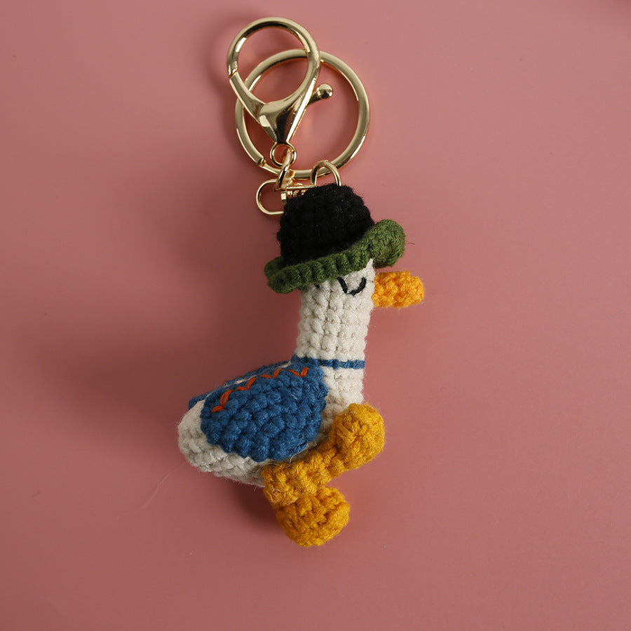 Woven Duck wearing Hat Keychain