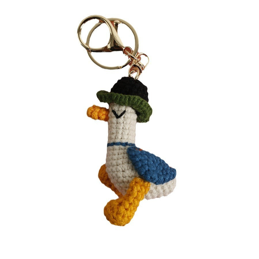 Woven Duck wearing Hat Keychain