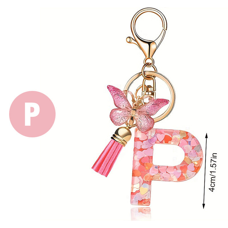 Letter Sequins & Tassel Keychain