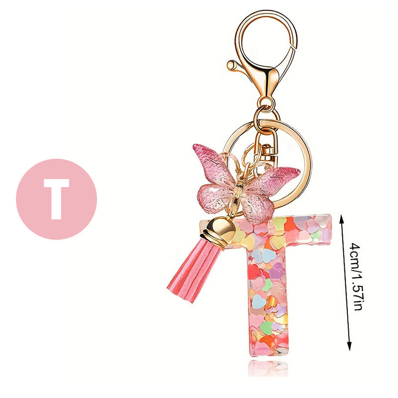 Letter Sequins & Tassel Keychain