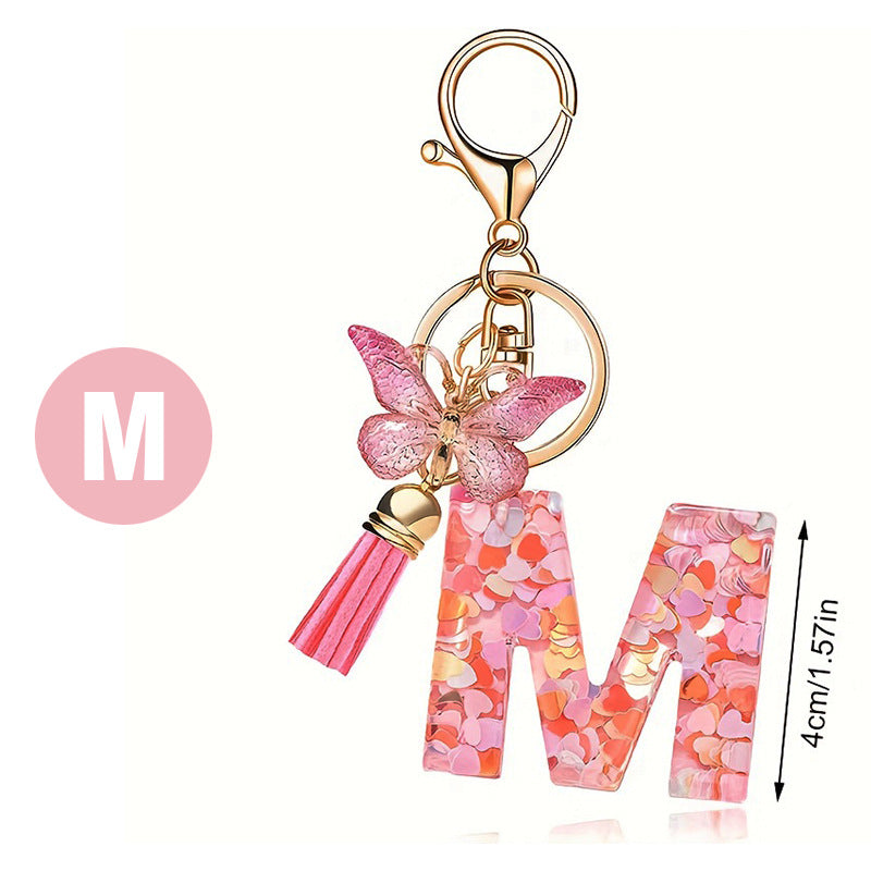 Letter Sequins & Tassel Keychain