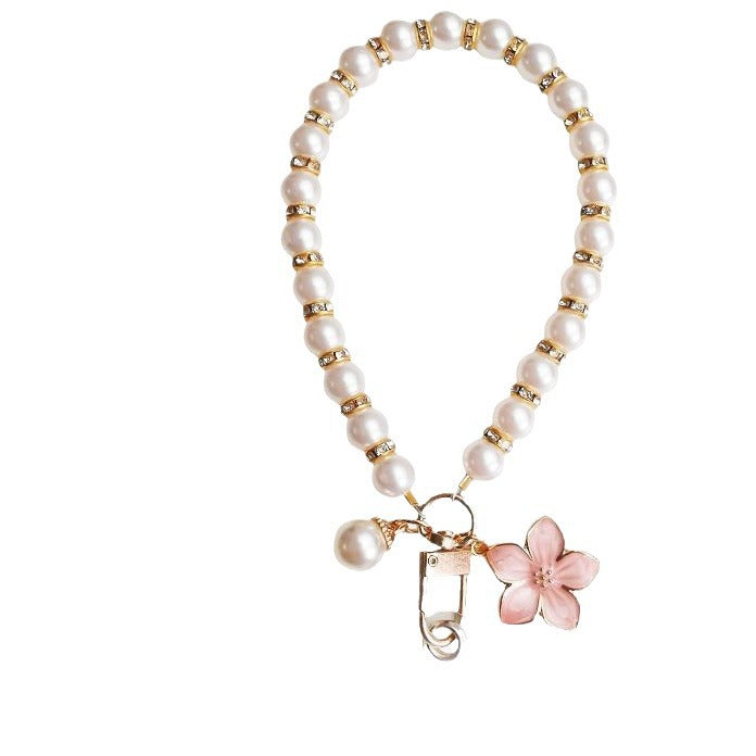 Mobile Phone Lanyard Pearl Pendant Flower Keychain