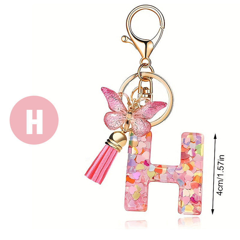 Letter Sequins & Tassel Keychain