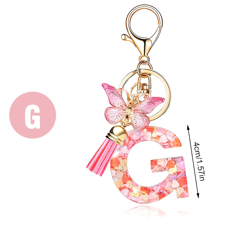 Letter Sequins & Tassel Keychain