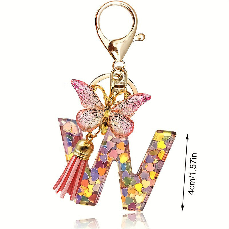 Letter Sequins & Tassel Keychain