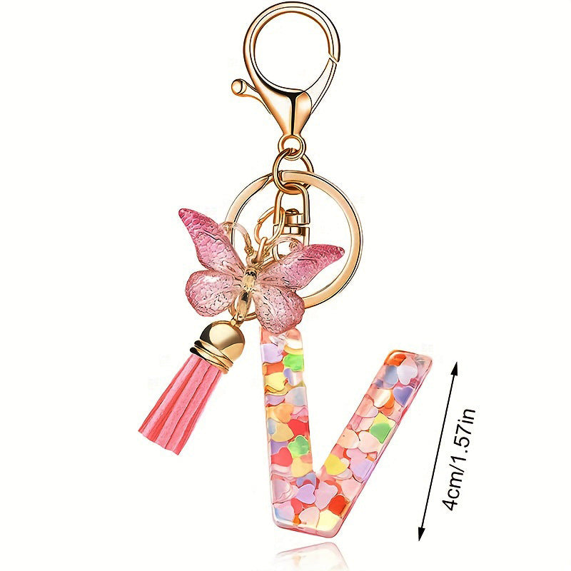 Letter Sequins & Tassel Keychain