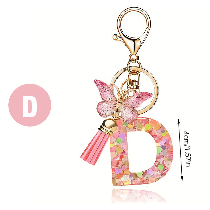Letter Sequins & Tassel Keychain