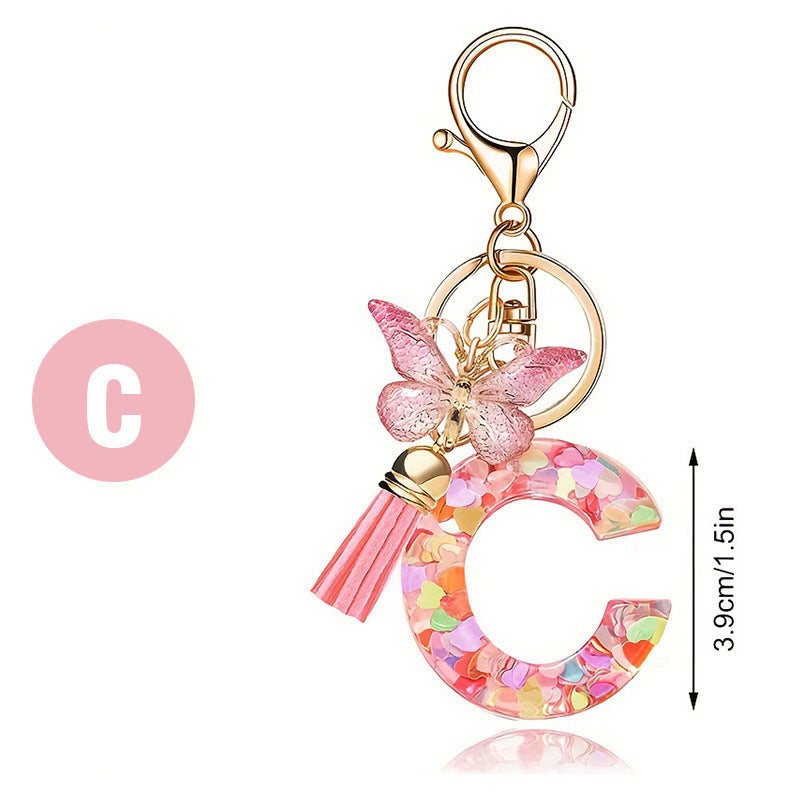Letter Sequins & Tassel Keychain