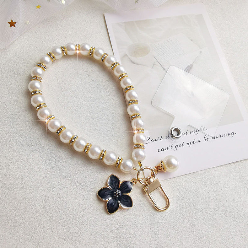 Mobile Phone Lanyard Pearl Pendant Flower Keychain
