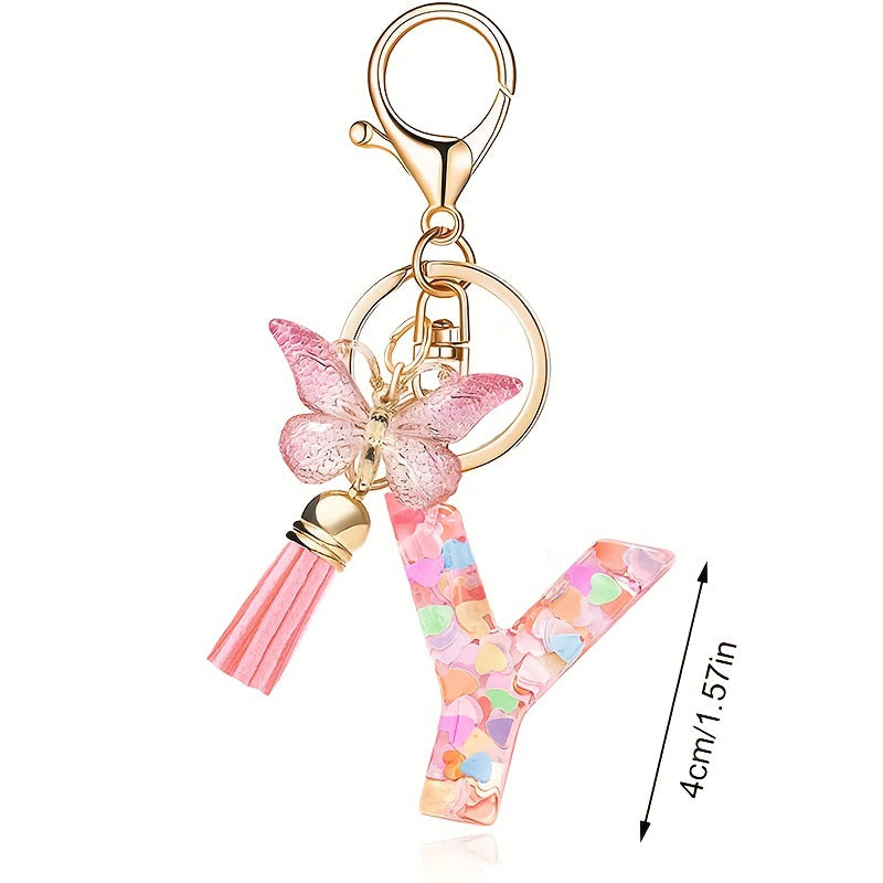 Letter Sequins & Tassel Keychain