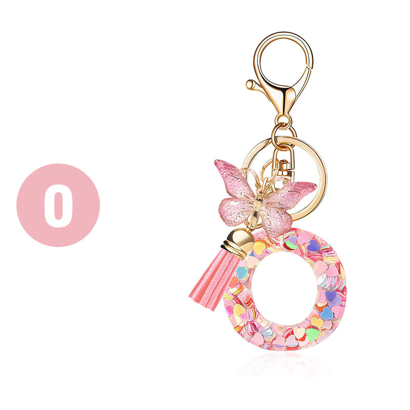Letter Sequins & Tassel Keychain