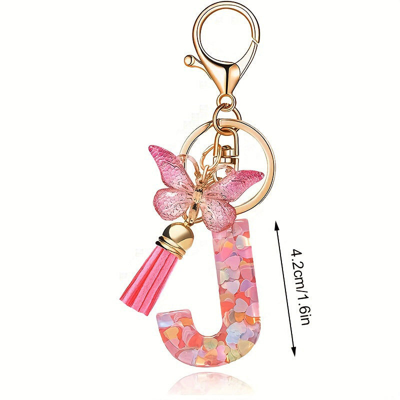 Letter Sequins & Tassel Keychain