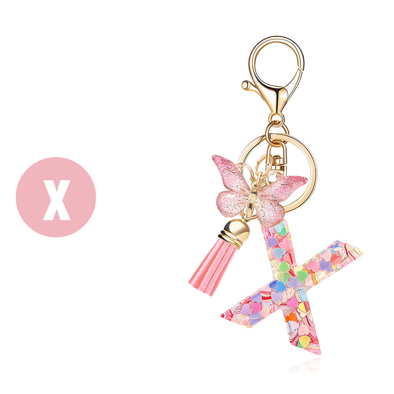 Letter Sequins & Tassel Keychain