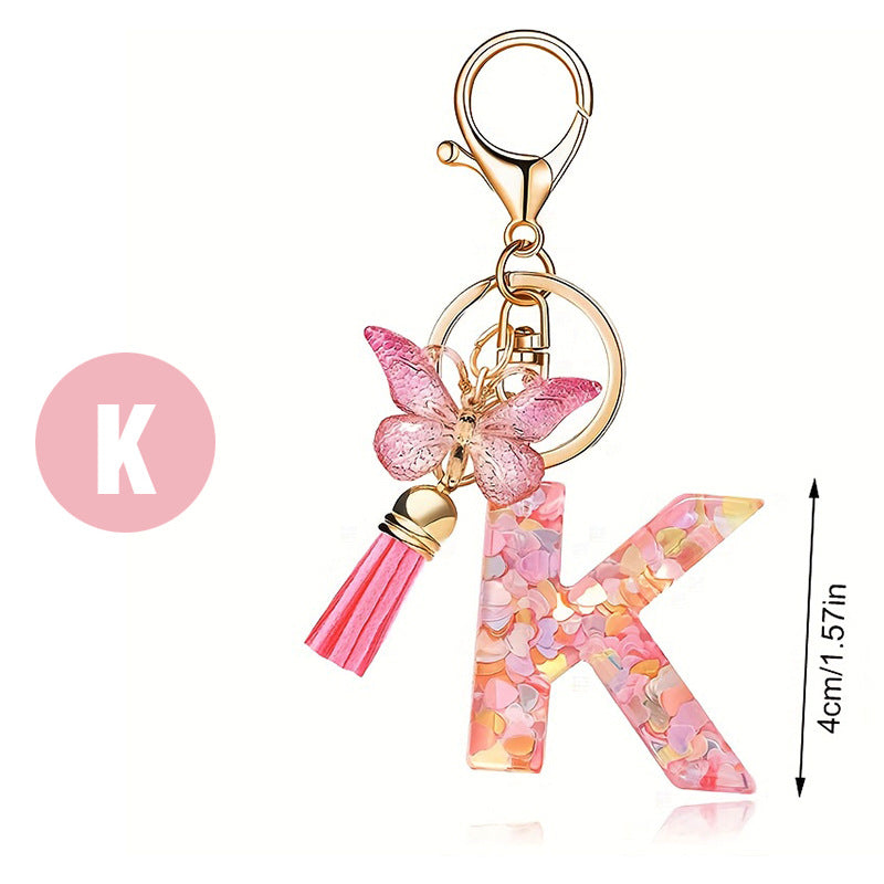 Letter Sequins & Tassel Keychain