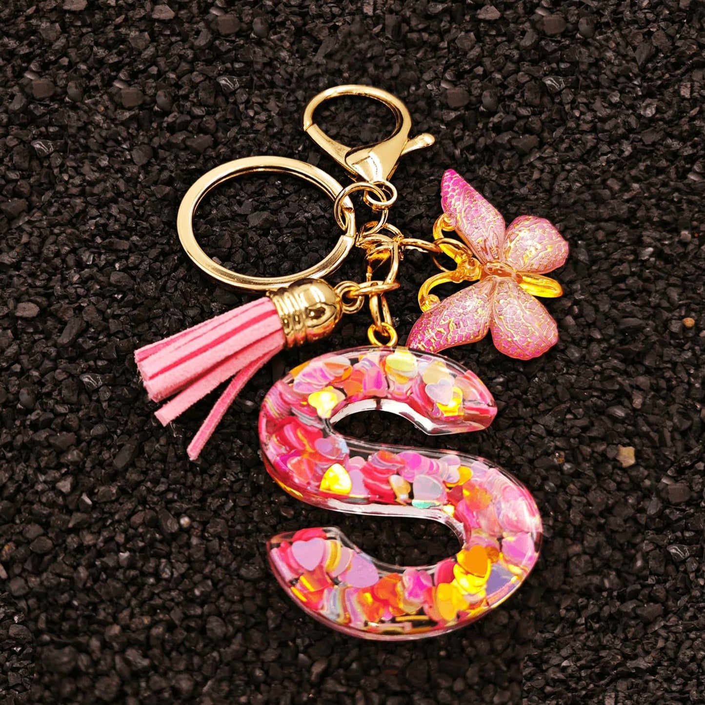 Letter Sequins & Tassel Keychain