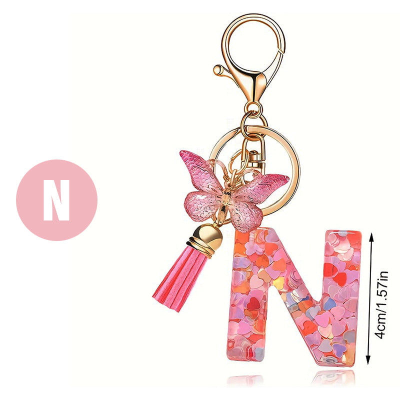 Letter Sequins & Tassel Keychain