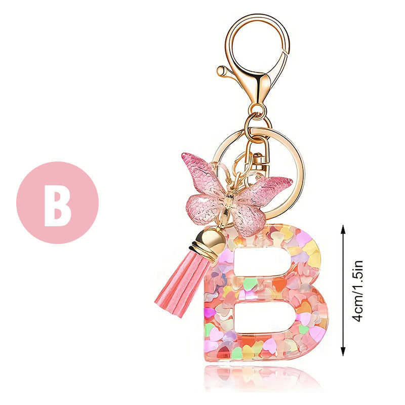 Letter Sequins & Tassel Keychain