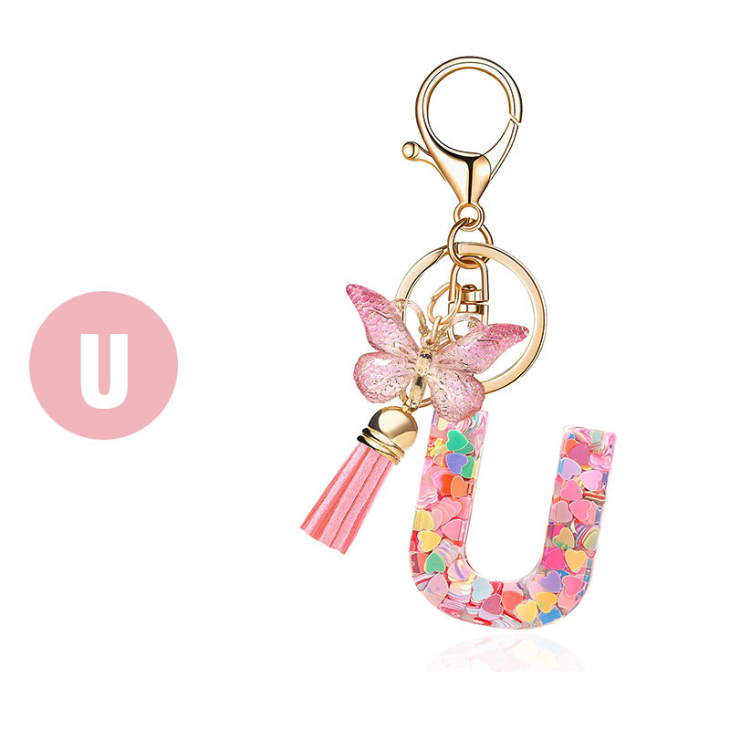 Letter Sequins & Tassel Keychain
