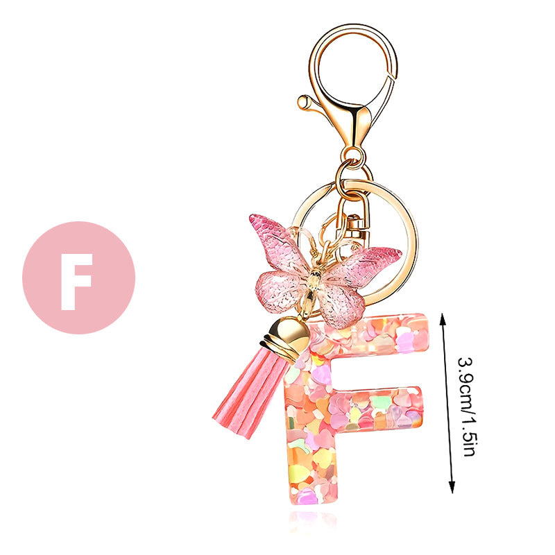 Letter Sequins & Tassel Keychain