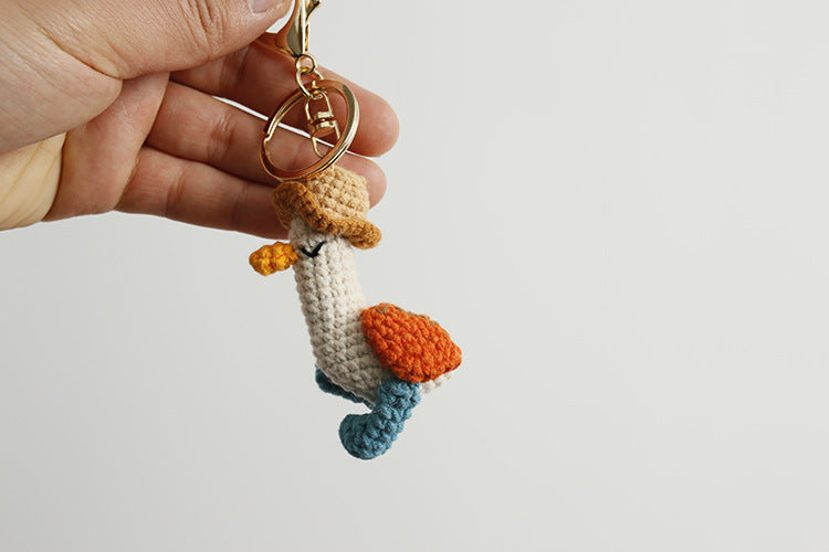 Woven Duck wearing Hat Keychain