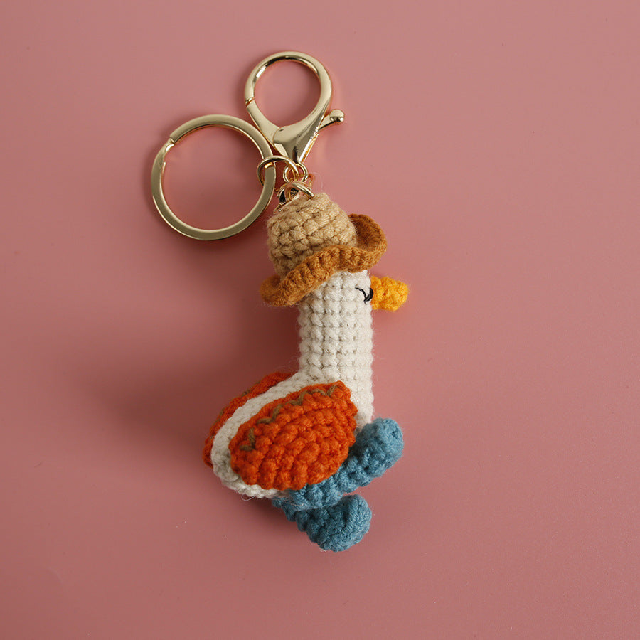 Woven Duck wearing Hat Keychain