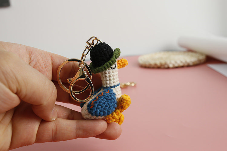 Woven Duck wearing Hat Keychain