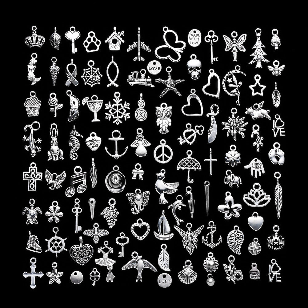 100 Assorted Silver Pendants