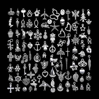 100 Assorted Silver Pendants