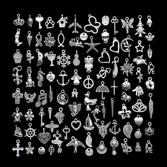 100 Assorted Silver Pendants