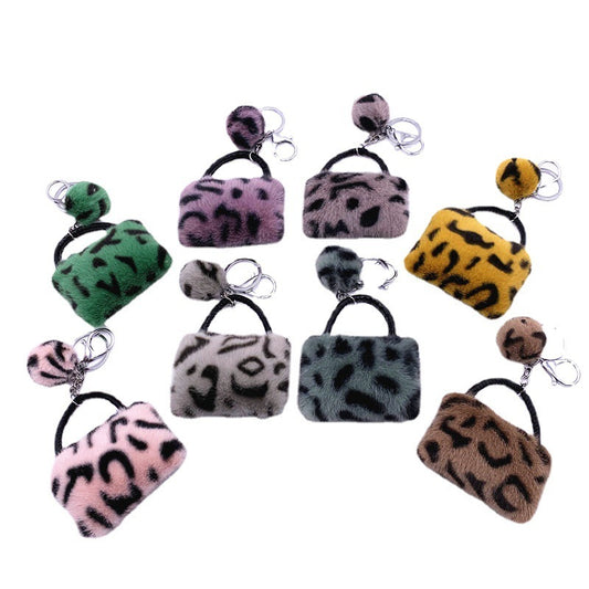 Leopard Print Plush Purse Keychain