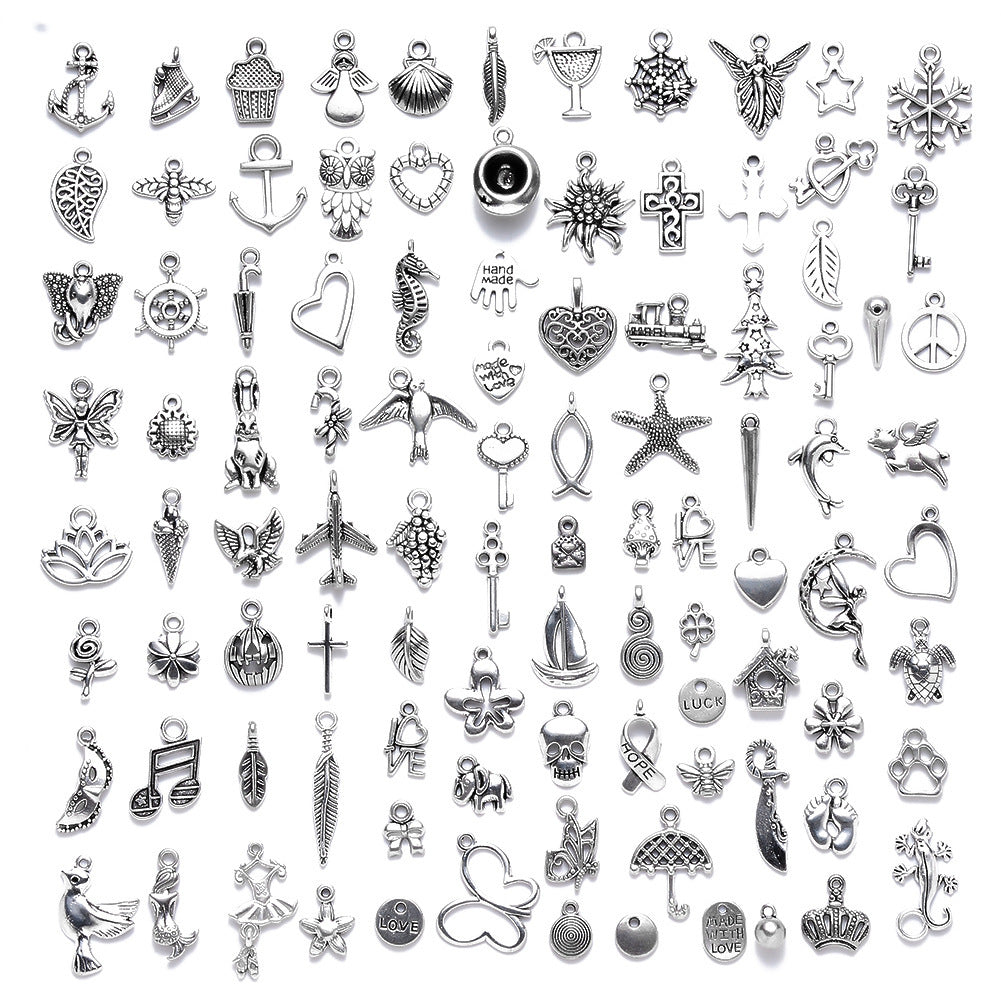 100 Assorted Silver Pendants
