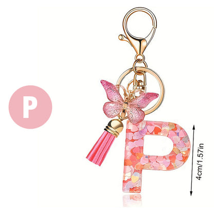Letter Sequins & Tassel Keychain