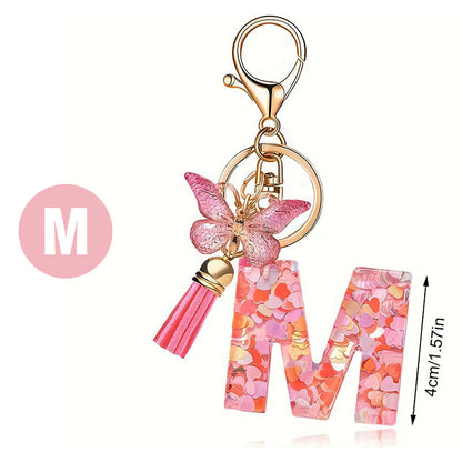 Letter Sequins & Tassel Keychain
