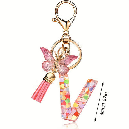 Letter Sequins & Tassel Keychain