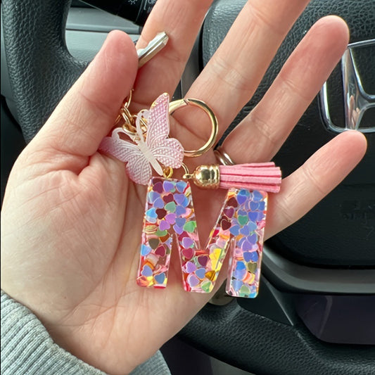 Letter Sequins & Tassel Keychain
