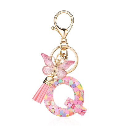 Letter Sequins & Tassel Keychain