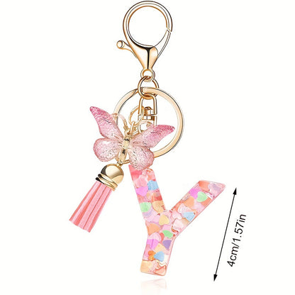 Letter Sequins & Tassel Keychain