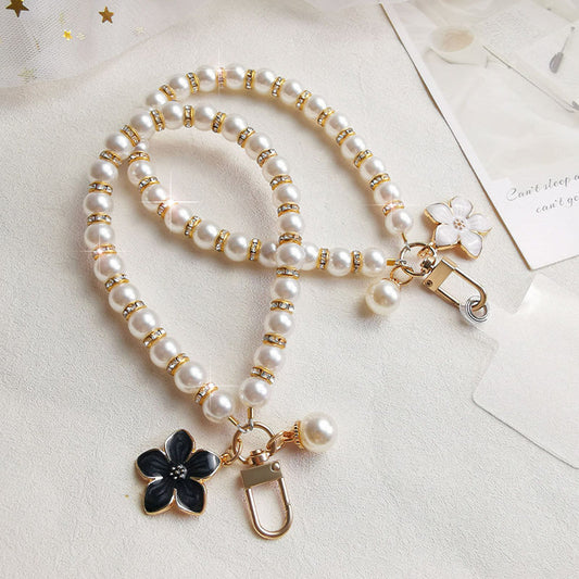 Mobile Phone Lanyard Pearl Pendant Flower Keychain