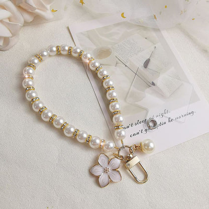 Mobile Phone Lanyard Pearl Pendant Flower Keychain