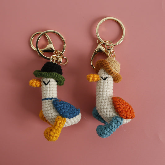 Woven Duck wearing Hat Keychain