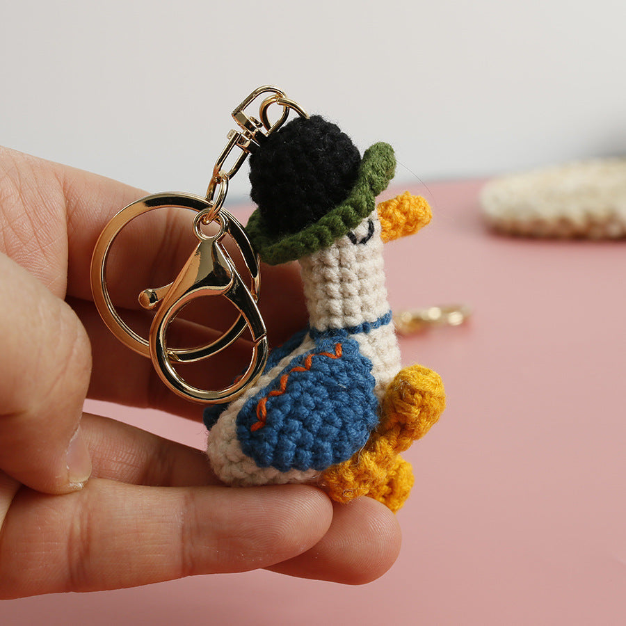 Woven Duck wearing Hat Keychain