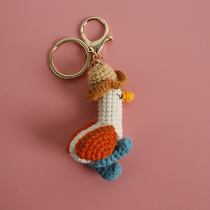 Woven Duck wearing Hat Keychain