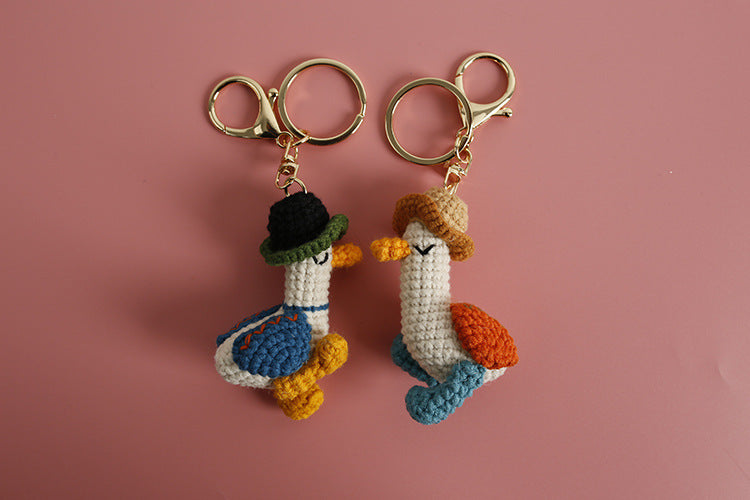 Woven Duck wearing Hat Keychain